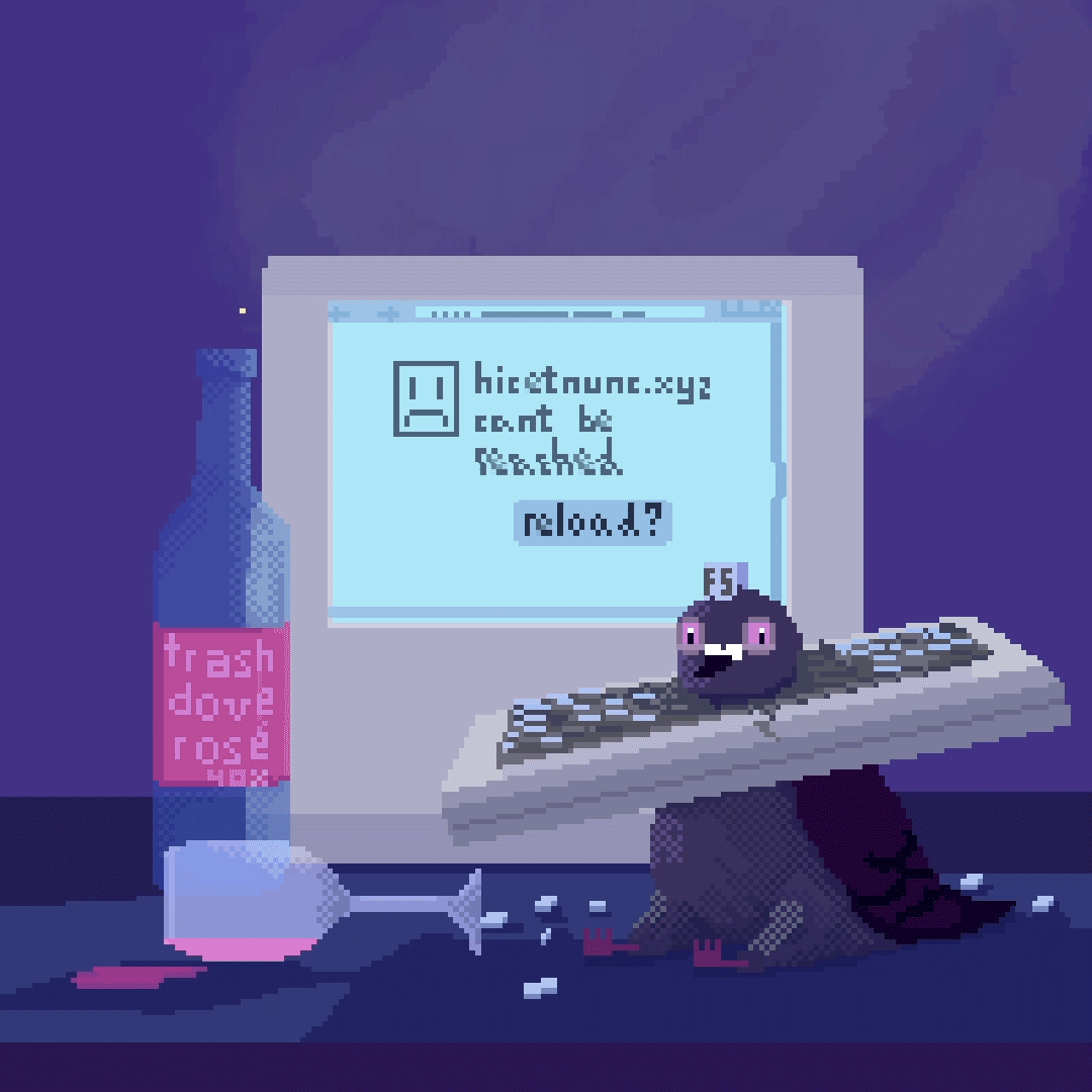 Where did hicetnunc.xyz go??, 2021. Megan Glenna. MIME: image/gif, Token: FA2, Storage: IPFS, Contract: KT1...